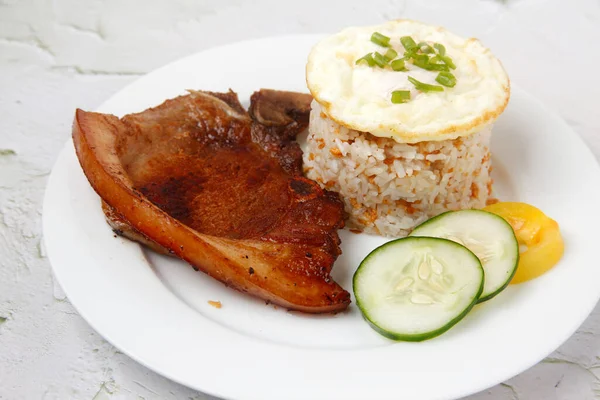 Photo Freshly Cooked Filipino Food Called Pork Chop Silog Pork — Stock fotografie