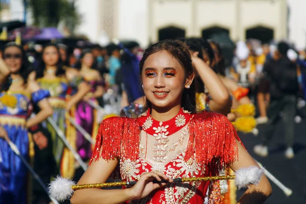 stock image Antipolo City, Philippines - May 1, 2023: Street dance parade participants in colorful costumes during the annual SUMAKA Festival in Antipolo City.