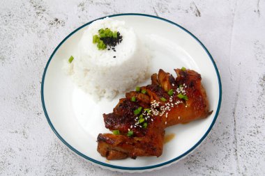 Pilavlı teriyaki tavuğunun taze fotoğrafı..