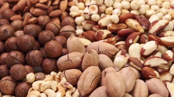 Berbagai Jenis Kacang Meja Yang Berputar Campuran Kacang Berbagai Macam — Stok Video