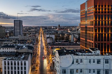 Lodz şehri, Poland- Piotrkowska Caddesi manzaralı.