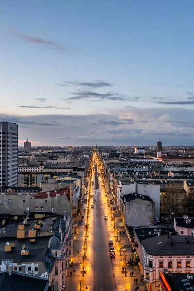 Lodz Városa Lengyelország Kilátás Piotrkowska Utcára — Stock Fotó