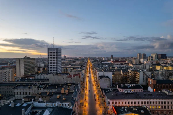 Staden Lodz Polen Över Piotrkowska Street — Stockfoto