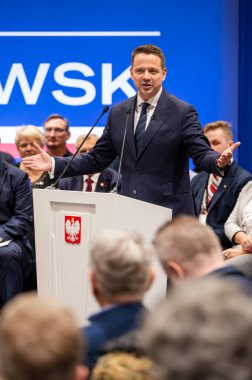 Varşova Belediye Başkanı Rafal Trzaskowski. Başkanlık için aday. Pabianice, 20 Aralık 2024, Polonya