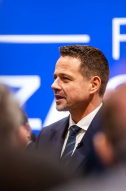 Varşova Belediye Başkanı Rafal Trzaskowski. Başkanlık için aday. Pabianice, 20 Aralık 2024, Polonya