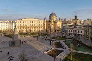 Lodz şehri, Özgürlük Meydanı manzarası. Lodz, Polonya.