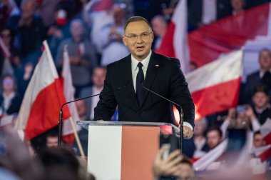 Andrzej Duda. Polonya Cumhuriyeti 'nin başkanı. - Evet. Lodz, 27 Nisan 2024, Polonya
