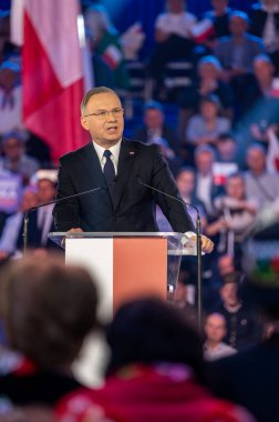 Andrzej Duda. Polonya Cumhuriyeti 'nin başkanı. - Evet. Lodz, 27 Nisan 2024, Polonya