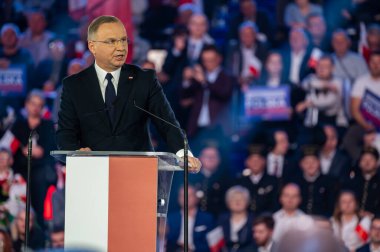 Andrzej Duda. Polonya Cumhuriyeti 'nin başkanı. - Evet. Lodz, 27 Nisan 2024, Polonya