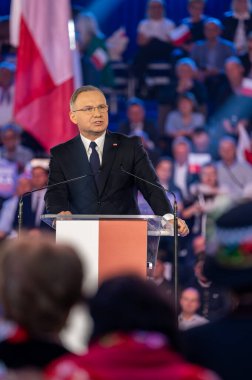 Andrzej Duda. Polonya Cumhuriyeti 'nin başkanı. - Evet. Lodz, 27 Nisan 2024, Polonya