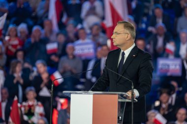 Andrzej Duda. Polonya Cumhuriyeti 'nin başkanı. - Evet. Lodz, 27 Nisan 2024, Polonya