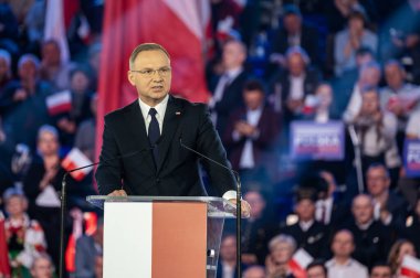 Andrzej Duda. Polonya Cumhuriyeti 'nin başkanı. - Evet. Lodz, 27 Nisan 2024, Polonya