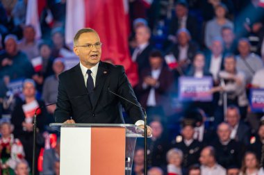 Andrzej Duda. Polonya Cumhuriyeti 'nin başkanı. - Evet. Lodz, 27 Nisan 2024, Polonya