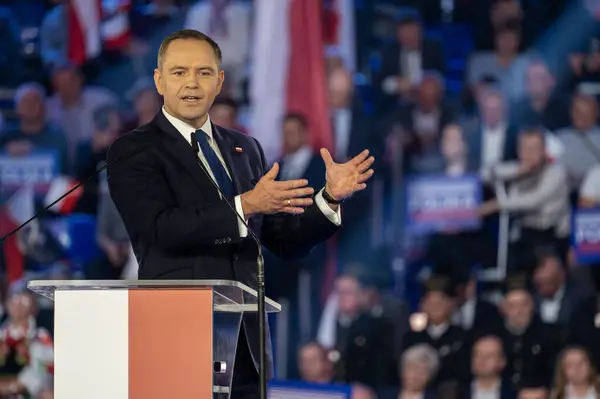 Karol Nawrocki. 2025 seçimlerinde Polonya Cumhuriyeti cumhurbaşkanlığı için aday gösterildi. Lodz, 27 Nisan 2024, Polonya