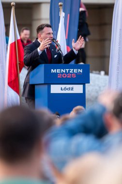 Slawomir Mentzen. Polonya Cumhuriyeti 'nin Sejm üyesi. Konfederasyon başkan adayı. Lodz, Mayıs 02, 2024, Polonya