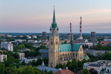 Lodz şehrinin panoraması - Katedral manzarası - Lodz, Polonya.