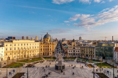Lodz şehri, Özgürlük Meydanı manzarası. Lodz, Polonya.