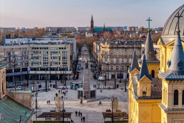 Lodz şehri, Özgürlük Meydanı manzarası. Lodz, Polonya.