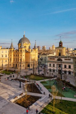 Lodz şehri, Özgürlük Meydanı manzarası. Lodz, Polonya.