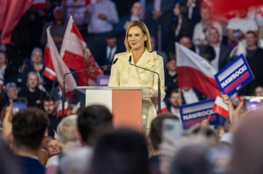 Marta Nawrocka, PiS başkan adayının karısı. Lodz, 27 Nisan 2024, Polonya
