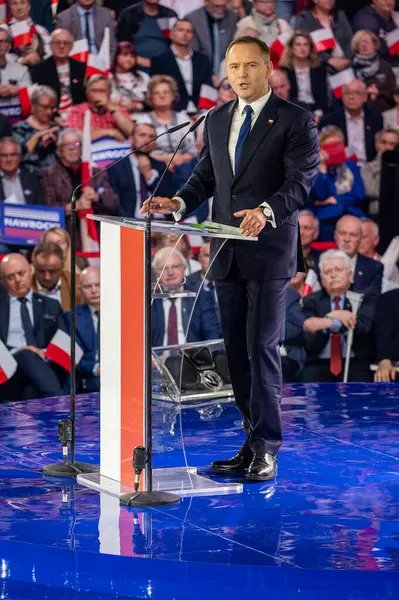 Karol Nawrocki. 2025 seçimlerinde Polonya Cumhuriyeti cumhurbaşkanlığı için aday gösterildi. Lodz, 27 Nisan 2024, Polonya