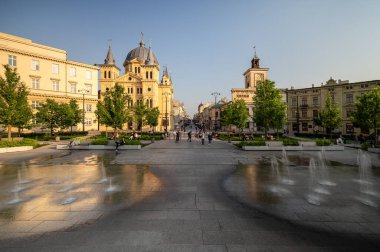 Lodz şehri, Özgürlük Meydanı manzarası. Lodz, Polonya.