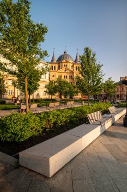 Lodz şehri, Özgürlük Meydanı manzarası. Lodz, Polonya.