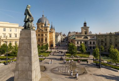 Lodz şehri, Özgürlük Meydanı manzarası. Lodz, Polonya.