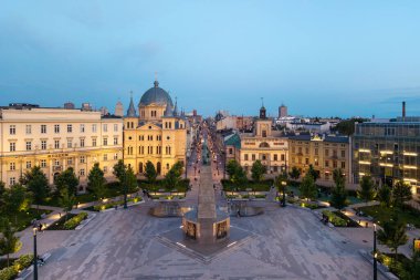 Lodz şehri, Özgürlük Meydanı manzarası. Lodz, Polonya.