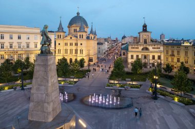 Lodz şehri, Özgürlük Meydanı manzarası. Lodz, Polonya.