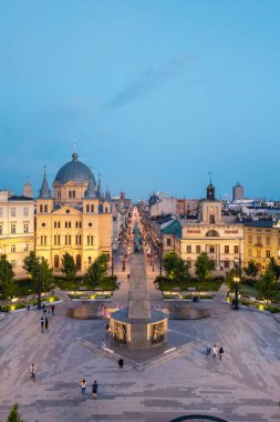 Lodz şehri, Özgürlük Meydanı manzarası. Lodz, Polonya.