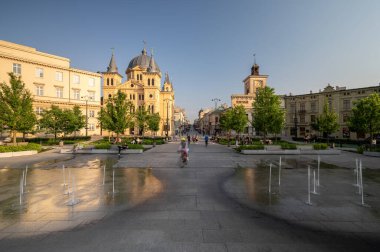 Özgürlük Meydanı 'nın D-view şehri. Lodz, Polonya.