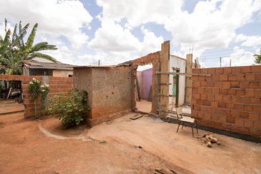Planaltina, Goias, Brazil, February 25 2023 A poorly constructed home in Planaltina that was on the verge of collapsing and now is being rebuilt