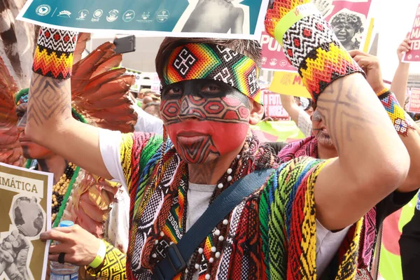 Brasilia Brasilien Augusti 2023 Indianer Från Olika Delar Brasilien Marscherar — Stockfoto