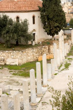 Atina 'daki Plaka mahallesi yakınlarındaki Roma Agora' da Antik Kalıntılar