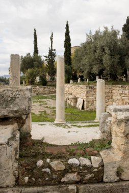 Atina, Yunanistan 'daki Plaka mahallesi yakınlarındaki Roma Agora' daki Antik Harabeler