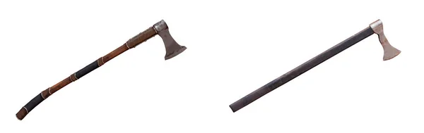 Medieval Old Antique Axe Wooden Handle White Background File Clipping — Stock Photo, Image