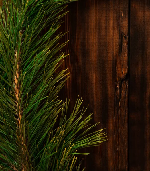 Oddział Choinki Drewnianym Tle Boże Narodzenie Nowy Rok Zima Wakacje — Zdjęcie stockowe