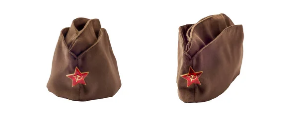 Berretto Militare Sovietico Stella Rossa Con Falce Martello Sfondo Bianco — Foto Stock