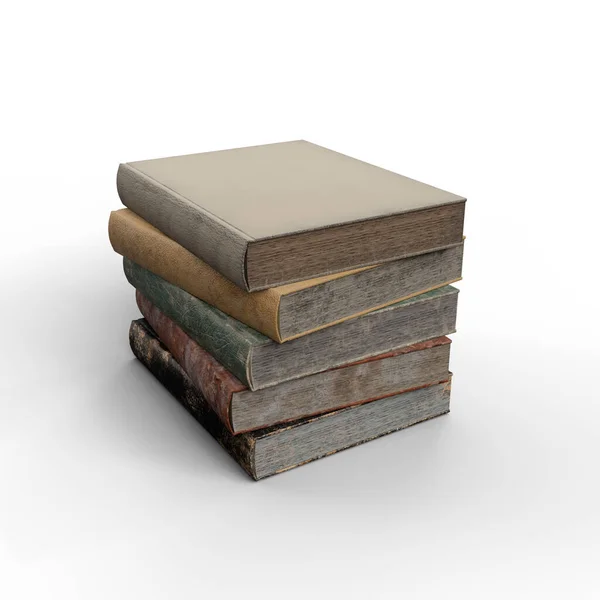 Stack of Vintage Old Books. Reading, Science and Literature Collage Template. 3D Illustration. File with Clipping Path.