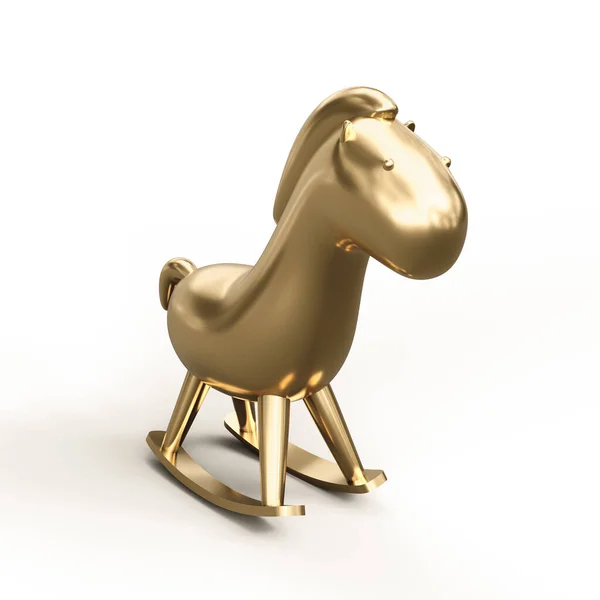 黄金の金属馬のおもちゃをロック 3Dイラスト 白を背景に クリッピングパス付きファイル — ストック写真