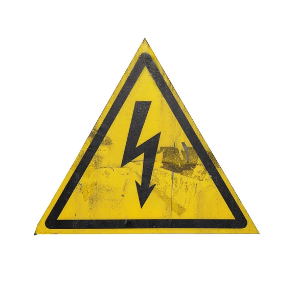 Знак Высокого Напряжения Чёрная Стрела Жёлтом Треугольнике Белом Фоне File — стоковое фото