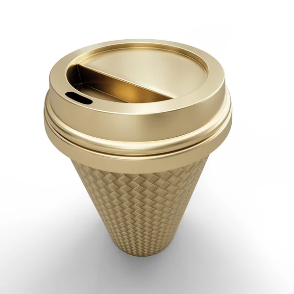 Golden Coffee Cup White Background Illustration File Clipping Path — Stock Photo, Image