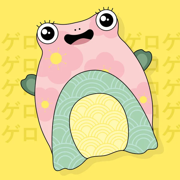 Cute Kawaii Froggy Ιαπωνικό Στυλ Για Την Κάρτα Αυτοκόλλητο Εκτύπωση — Διανυσματικό Αρχείο