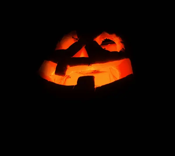 Halloween Legrační Lucerna Jack Dýně Tvář Osvětlení Tmy — Stock fotografie