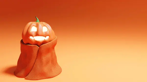 Carino Halloween Zucca Avvolto Asciugamano Rosa Zucca Con Asciugamano Intorno — Foto Stock