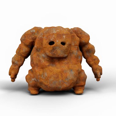 Rusty Metal Fantezi Yaratık Golem. 3D Illustration. Kırpma Yolu Olan Dosya.