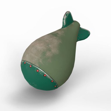 Beyaz Arkaplanda Atom Bombası. Nükleer Savaş Sembollerinden biri. 3D Illustration. Clipping Path ile Dosya.