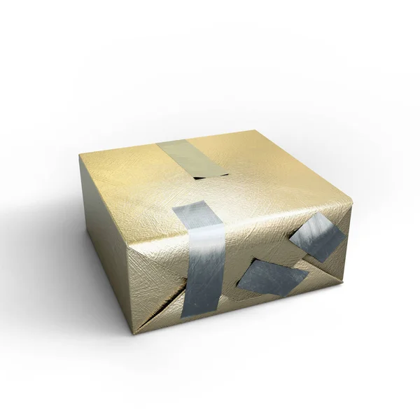 Золотая Подарочная Коробка Серебряной Пленкой Инсталляция File Clipp Path — стоковое фото