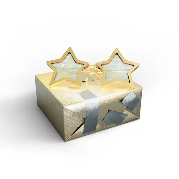 Golden Sunglasses Star Shape Golden Gift Box Silver Duct Tape — Stock Photo, Image